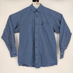 Ariat Shirt Mens Medium Button Down Blue Geometric Western Rodeo Long Sleeve